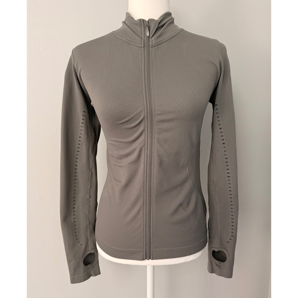 Zyia Active Women's Seamless Full Zip Fitted Jacket Thumbholes Size Medium Gray